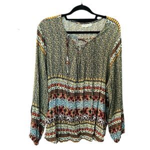 Bohemian Floral Blouse w/ Tie Neckline - Farmers Market 3x